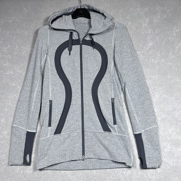 Lululemon Sweatshirt Womens Size 6 Ghost Herringbone Brushed Stride Jacket - Picture 1 of 13